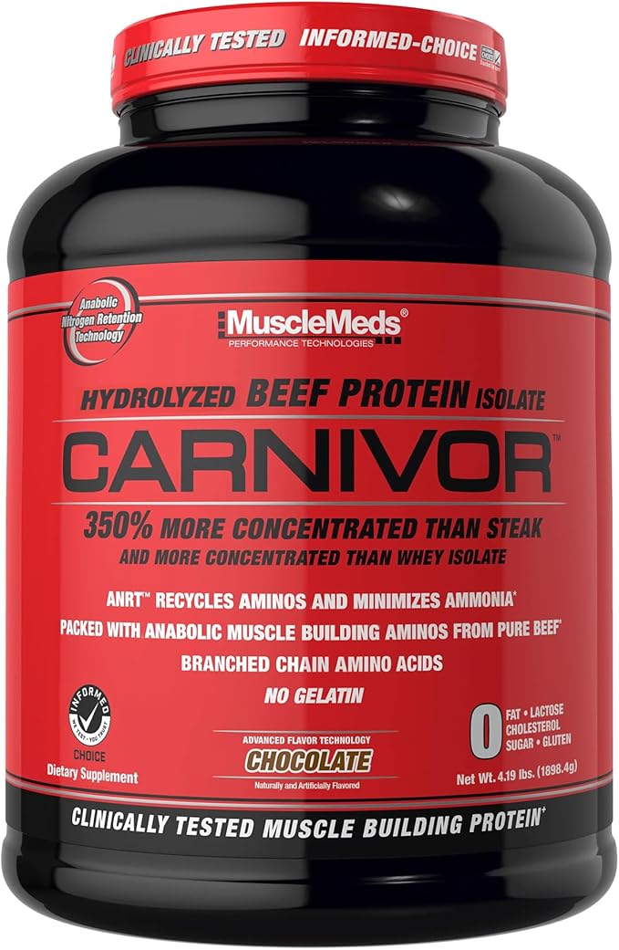 MuscleMeds CARNIVOR Beef Protein Isolate Powder Muscle Building Recovery Lactose Free Sugar Free Fat Free 23g Protein Halal Certified Chocolate 56 Servings