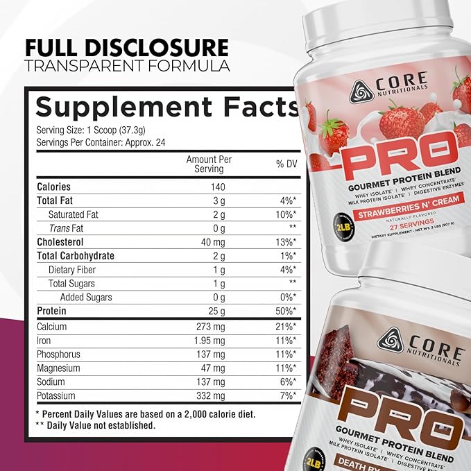 Core Nutritionals PRO Gourmet Protein Blend | Whey Protein Blend | with MCTs &amp Digestive Enzymes | Sustained Release Protein &amp Recovery Support | 28 Servings (Frosted Vanilla Cupcake)