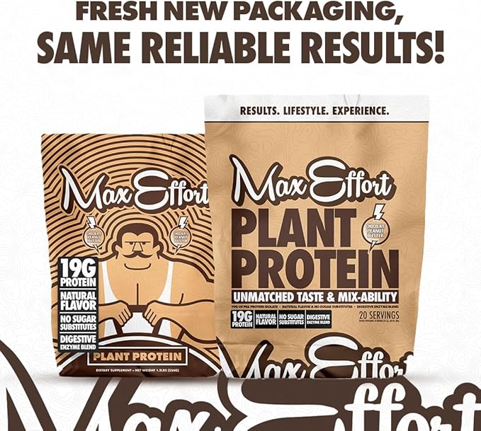 MAX EFFORT Plant Protein Powder 19 G Pea Protein Plant Based Gluten Free Low Carb Protein Shake or Smoothie Mix Meal Replacement No Whey No Sugar Substitutes Chocolate Peanut Butter 20 Srvg