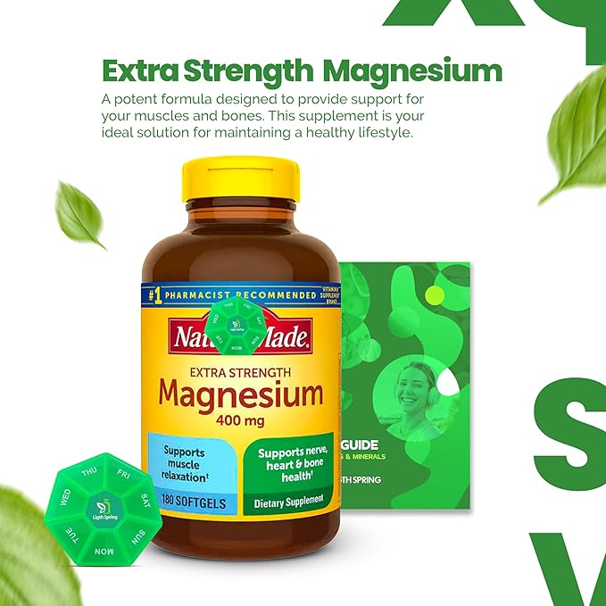 Magnesium 400mg 180 Count with Bundle Exclusive Vitamins &amp Minerals - A to Z - Better Ligth&ampSpring Guide + Weekly Pill Organizer (3 Items)