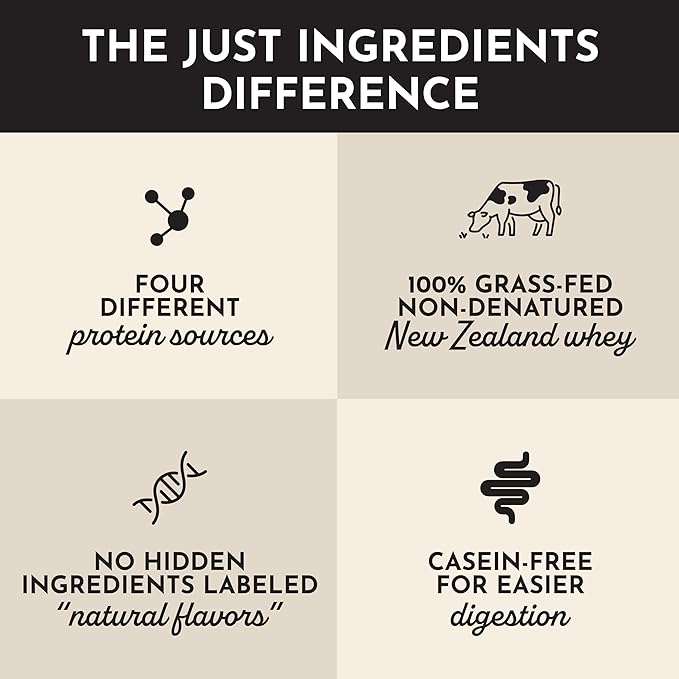 JUST INGREDIENTS Vanilla Bean Protein Powder – 30-Serving Blend with 100% Grass-Fed Whey &amp Organic Plant Proteins – Real Vanilla Bean &amp Cinnamon – Supports Muscle Recovery Energy*