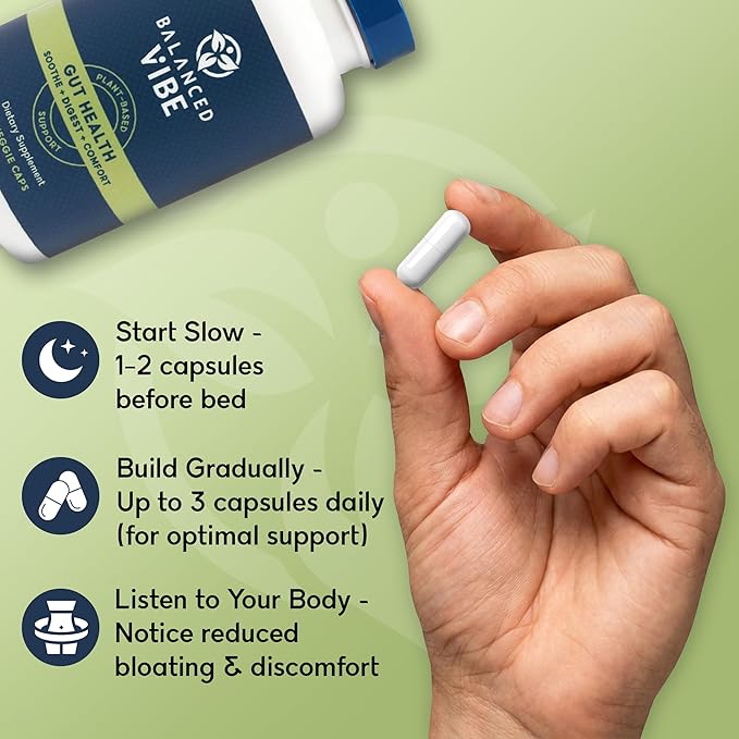 Balanced Vibe Gut Health Supplement – Digestive Comfort &amp Gut Support for Better Nutrient Absorption – Plant-Based with L-Glutamine and Triphala – Vegan 90 Capsules