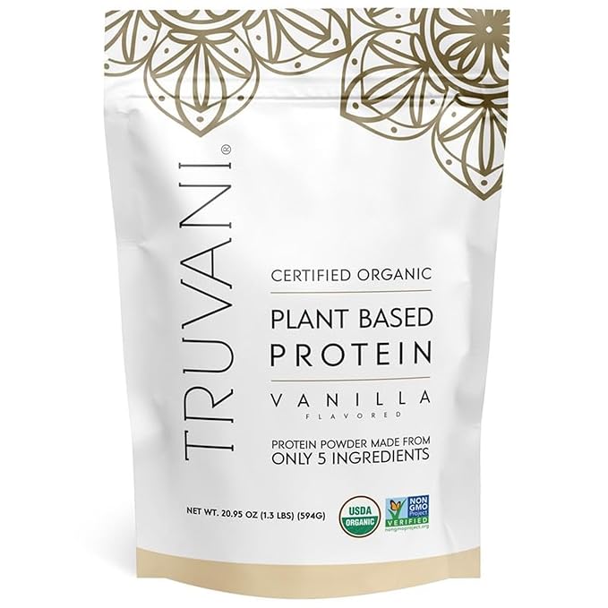Truvani Vegan Pea Protein Powder | Vanilla | 20g Organic Plant Based Protein | 20 Servings | Keto | Gluten &amp Dairy Free | Low Carb | No Added Sugar