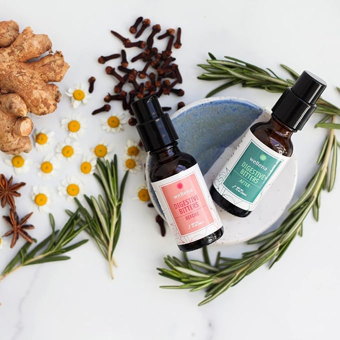 Wellena Liver and Digestive Bitters Kit Before and After Meal Liquid Herbal Supplement Healthy Digestion and Hormone Support Helps Digestion