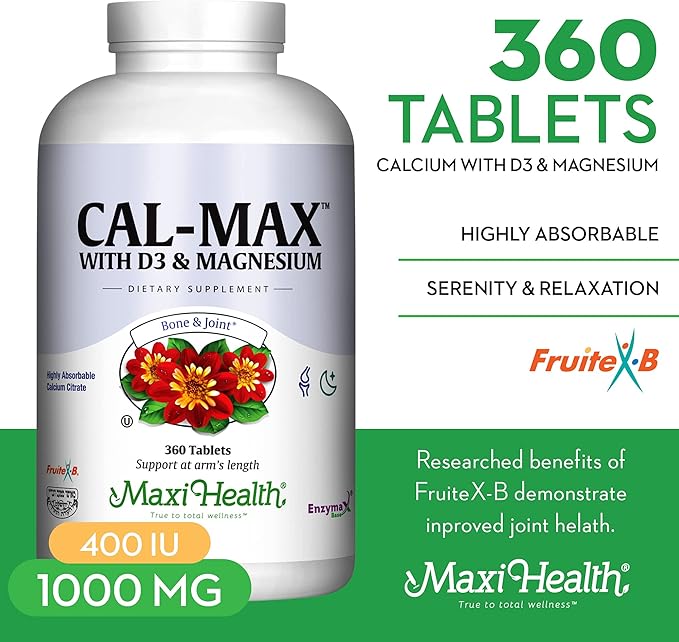 Calcium 1000 mg with Vitamin D3 (400 IU) and Magnesium (750 mg) - Dietary Supplement for Bone Teeth Joint Support - for Men and Women - 360 Tablets