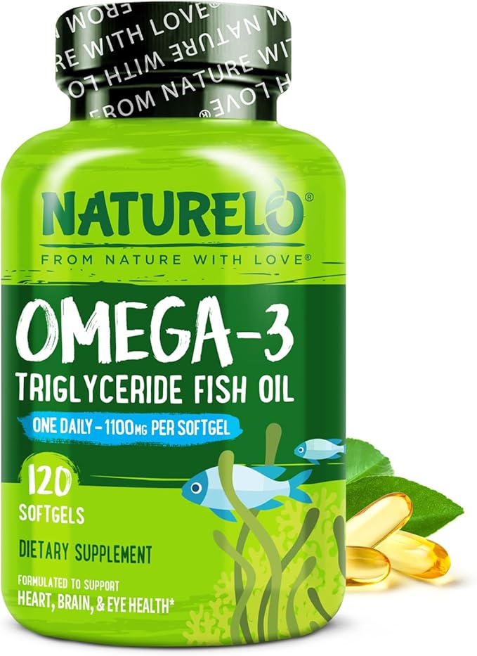 NATURELO Burpless Omega 3 Fish Oil Supplement - 1100mg Triglyceride Omega-3 EPA + DHA Liquid Fish Oil for Heart Eye Brain Joint Health - 120 Softgels 4 Months Supply
