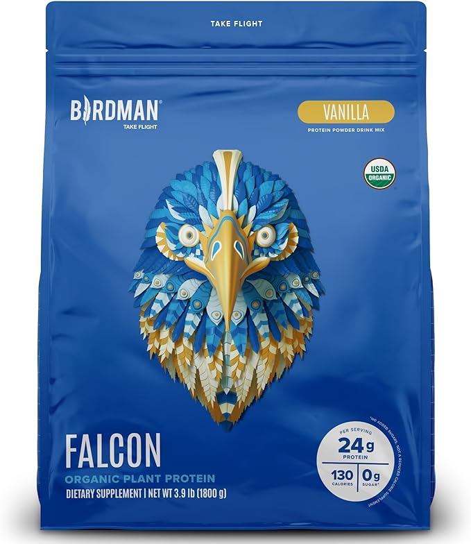BIRDMAN Falcon Vegan Protein Powder Organic Stevia &amp Sugar Free Plant Based Protein Low Carb Dairy Free Keto Non Whey Protein Probiotic Pea Protein | Vanilla Flavor - 60 Servings - 3.9 lb