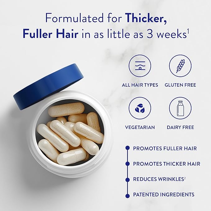 Routine Wellness Hair Growth Supplement – CLINICALLY Tested Thicker Fuller-Looking Hair Support with Biotin &amp Key Nutrients Vegetarian &amp Gluten-Free Vitamins - 3 Bottles 90 Day Supply