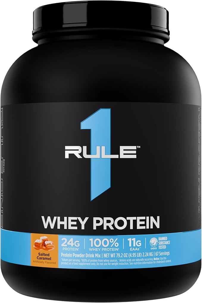 Rule 1 Whey Protein – 24g Fast-Acting Protein from All-Whey Sources with Naturally Occurring EAAs &amp BCAAs for Workout Recovery or Anytime Use (5 Pounds* Salted Carmel)