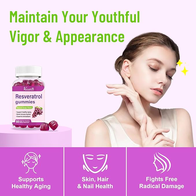 High Purity Resveratrol Gummies 98% Trans-Resveratrol with Quercetin Coq 10 Vitamin C Reservatrol Supplement for Antioxidant Anti-Aging 120 Gummies