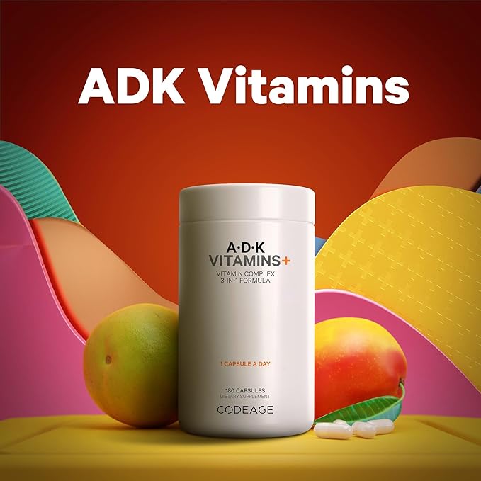 Codeage Daily ADK Vitamin &amp Probiotic Bundle – Vitamin A Retinyl Palmitate Vitamin D3 Cholecalciferol Vitamin K 50 Billion CFU SBO Probiotic Blend Non-GMO