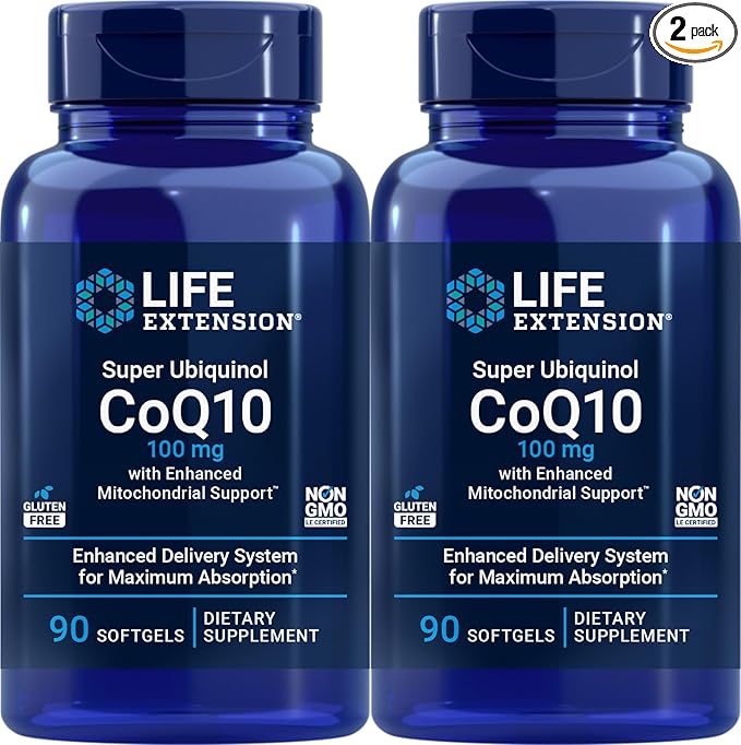 Life Extension COQ10 Super Ubiquinol 100mg 90 Count (Pack of 2) with Enhanced Mitochondrial Support