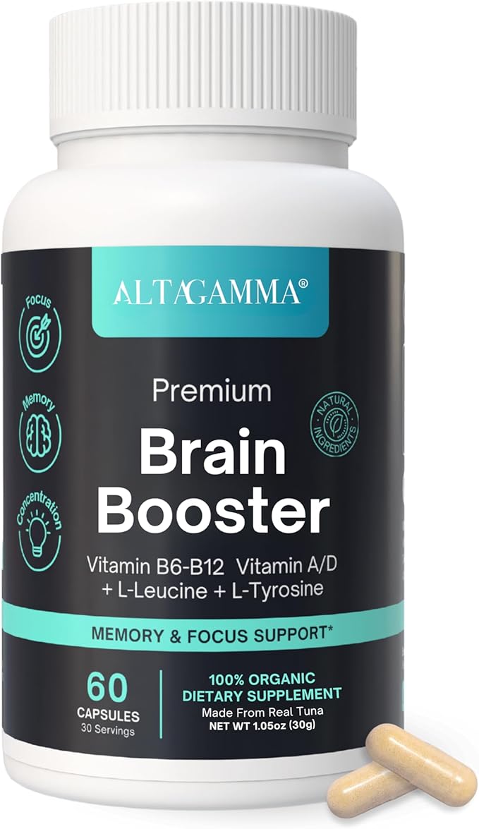 Nootropic Supplement - Focus Memory Booster Productivity &amp Energy Vitamins for Women &amp Men - Nootropics Brain Support Supplement with Vitamin B12 &amp L Tyrosine 60 Capsules