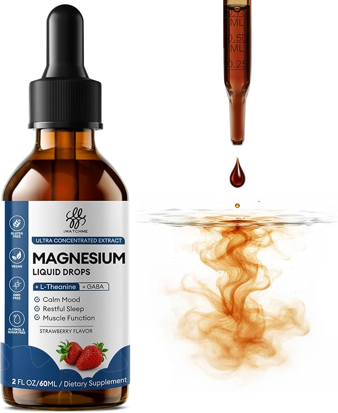 Sleep Support Liquid Magnesium Glycinate Drops for Nighttime Calm Triple Chelated Magnesium Complex with L-Theanine &amp GABA Pre-Dissolved Liquid for Enhanced Absorption Strawberry Flavor 2 Fl O