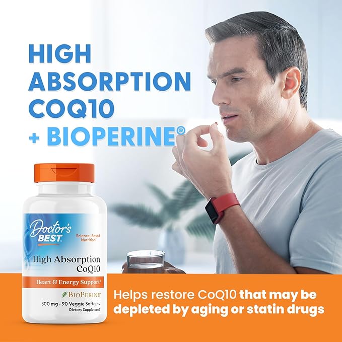 Doctor's Best High Absorption CoQ10 300mg with BioPerine Supplement - Coenzyme Q10 Softgels for Heart Health &amp Antioxidant Support CoQ10 300 mg for Women &amp Men Non GMO - 90 Veg Softgels