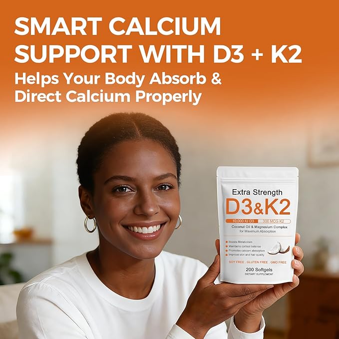 Vitamin D3 K2 Magnesium Complex Extra Strength Wellness D3K2 with Triple Magnesium &amp Coconut Oil for Maximum Absorption Support Bone &amp Immune Health Non-GMOEasy to Swallow 200 Softgels