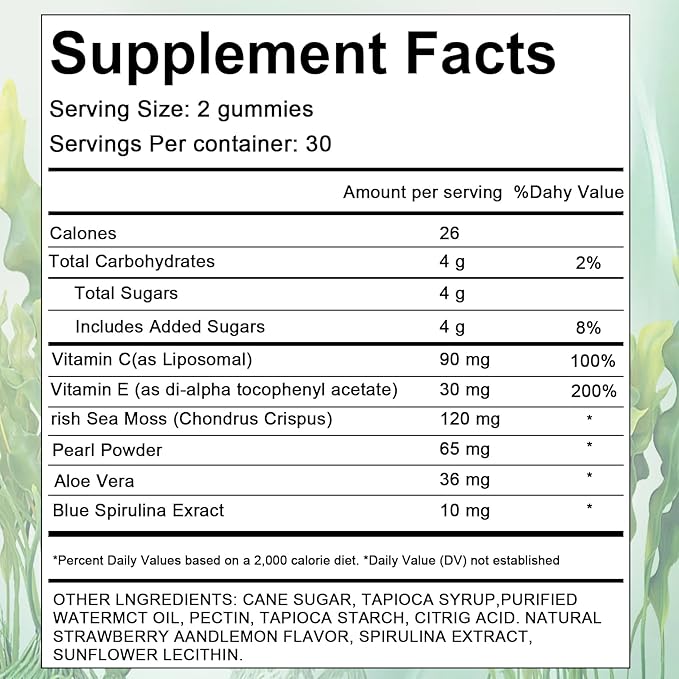 Hair Loss GummiesSea Moss Gummies with Vitamin C Vitamin E Aloe Vera Pearl Powder Support Faster Hair GrowthEnhance Nail ElasticityPromot Radiant SkinGluten-Free - 60 Count