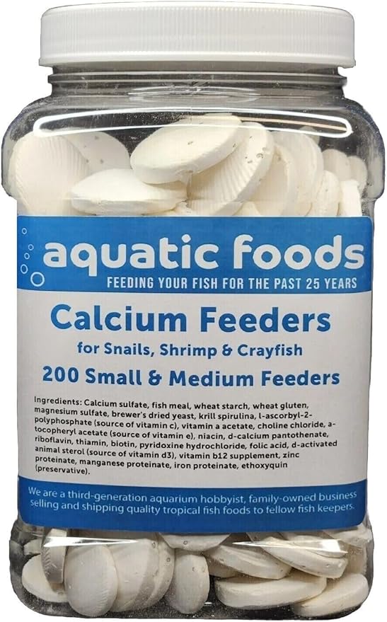 Aquatic Foods Inc. Calcium Feeder Disks for Shrimp Snails Crabs Crayfish Hermit Crabs and All Tropical Fish 200 Count Jar of Small-Medium Feeder Disks