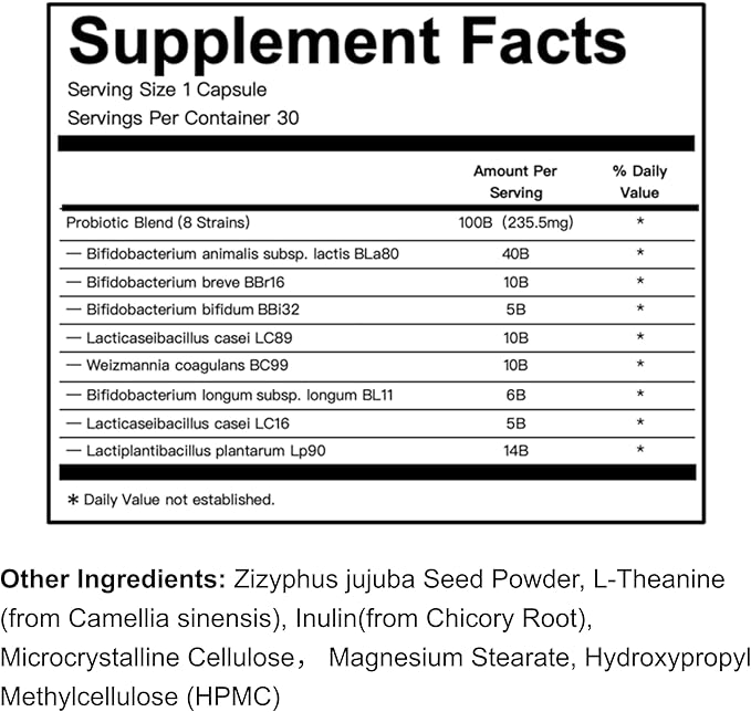 Women Probiotic Daily Wellness Capsules -100 Billion CFU with Unique 8 Strains Probiotics Non-Drowsy Daily Balance Support for Sleep Refresh &amp Relax Routines - 30 Capsules