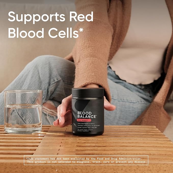 Sports Research® Blood Balance Iron Supplement - 36 MG Iron + Folate &amp Vitamin C for Absorption - Red Blood Cell Support for Women &amp Men* - Vegan Certified · Non-GMO · Gluten-Free - 90 Capsule