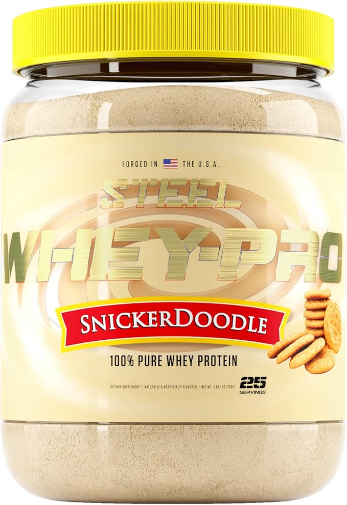Steel Supplements Whey-Pro | 100% Pure Whey Protein Powder for Men and Women | Snickerdoodle | Muscle Gain &amp Lean Muscle Recovery | Gluten Free | 1.65 lbs | BCAA 5g | Non-GMO | 25 Servings
