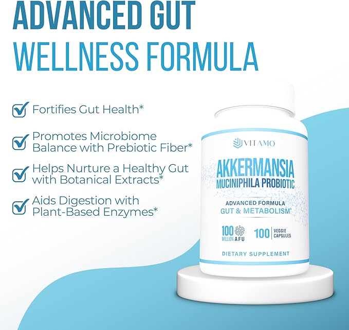 Vitamo Akkermansia Muciniphila Probiotic Supplement - 100 Million AFU GLP-1 Activator for Weight Loss Support - Metabolic &amp Digestive Health for Men &amp Women – Made in USA – 100 Capsules