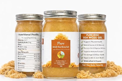 Organic &amp Pure Golden Sea Moss Gel from Saint Lucia16oz - USDA Certified Organic &amp Made in The USA - All Natural &amp Wildcrafted Seamoss Gel - Daily Multi-Vitamin