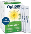 Optibac Probiotics Powder with Bifidobacteria &amp Fibre - 30 Sachets | 25 Billion CFU + 4 g FOS Fibre | Vegan Probiotic &amp Prebiotic Blend | Shelf Stable &amp Gluten Free | for Everyday Digestiv