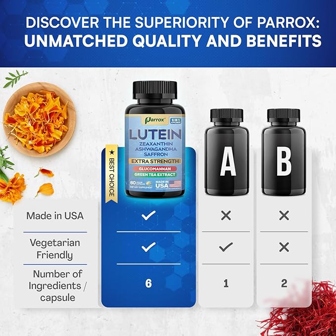 Lutein Supplement with Zeaxanthin Ashwagandha Saffron Green Tea Extract Glucomannan Eye Vitamins for Adults Vision Health Supplement Plant-Based Formula for Daily Support (2 Pack)