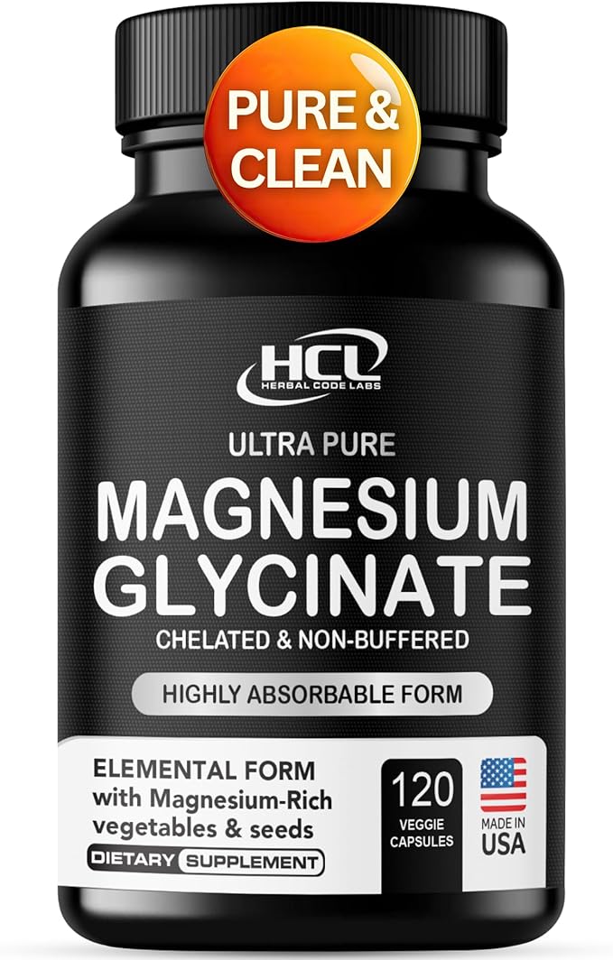 Pure Magnesium Glycinate Capsules - Non-Buffered 350mg Elemental Magnesium Supplement - Chelated High Absorption &amp Purity Magnesium Complex - Made in USA