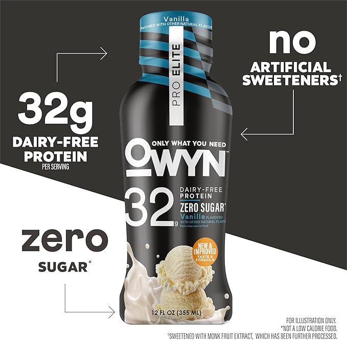 OWYN Only What You Need Pro Elite Vanilla Flavored Protein Shake 32g Protein 0g Sugar High Protein Dairy Free Gluten Free Plant Based Protein Drink 12 Count