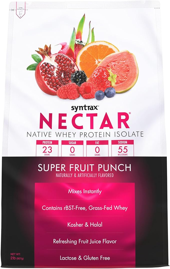 Syntrax Nutrition Nectar 100% Whey Protein Isolate Powder Refreshing Fruit Juice Flavor Super Fruit Punch 2 lbs