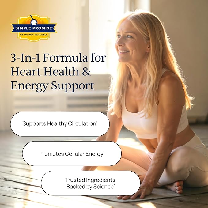 Simple Promise CardioClear7 - Coenzyme Q10 (CoQ10) 100mg and PQQ 10mg Heart Health Supplement with Shilajit - Supports Circulation Cellular Energy &amp Cardiovascular Health - 30 Capsules
