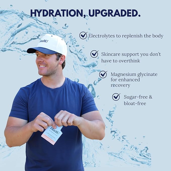 HackU Sugar-Free Electrolyte Packets for Body and Skin Hydration Support | Strawberry Lemonade | 25ct | Drink Mix