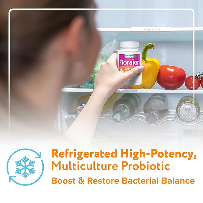 Florajen Acidophilus Probiotics Gut Health Vaginal Health and Immune Support Supplement Constipation and Bloating Relief for Adults 90 Capsules (Refrigerated)