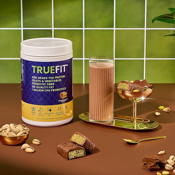 TrueFit High Fiber Protein Powder Grass-Fed Whey Meal Replacement Shake with Prebiotics Probiotics &amp Organic Superfoods Keto Friendly Gluten Free