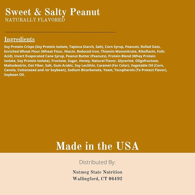 Nutmeg State Nutrition High Protein Snack Bar/Diet Bars - Sweet &amp Salty Peanut (7ct) - Trans Fat Free Aspartame Free Kosher Appetite Suppressant