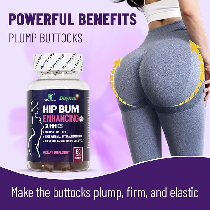 Hip Butt Enhancement Gummies Booty Multivitamins Supplements for Firm and Lift Bigger Buttocks for Women 60 Count