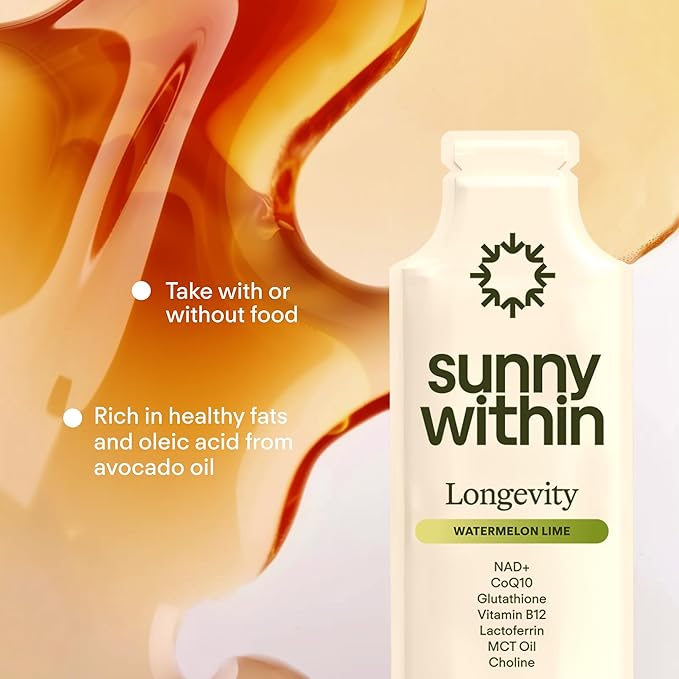 Longevity – Liposomal NAD+ Glutathione Supplement w/Liquid NAD+ CoQ10 B12 MCT &amp Avocado Oil – Cellular Health Energy Brain Gut &amp Heart Support* – Watermelon Lime – 30 Pouches