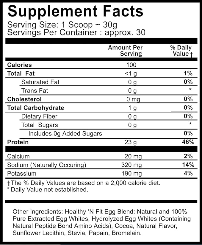 Healthy 'N Fit 100% Egg Protein- Heavenly Chocolate (2lb): 100% Egg White Protein -Plus Natural Peptides. Ultra Pure Natural Egg Protein Isolate