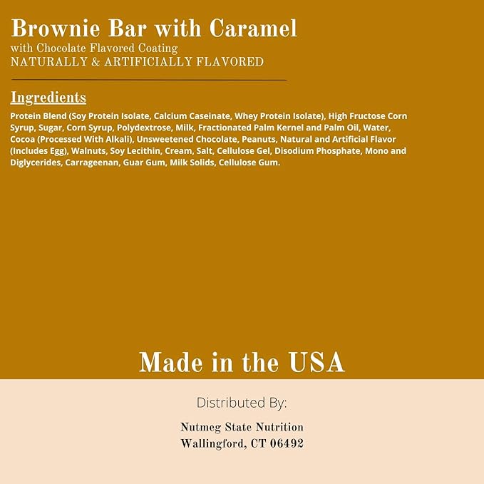 Nutmeg State Nutrition High Protein Bars 7 Servings Per Box (1 Box (7 Servings) Brownie Bar with Caramel)