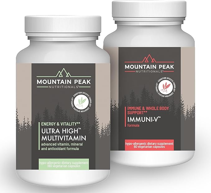 Mountain Peak Nutritionals Ultimate Wellbeing Combo Pack – Ultra High Multivitamin for Energy Gut Health &amp Immuni-V Immune Support Supplement with Antioxidants – Hypoallergenic Dietary Supplement