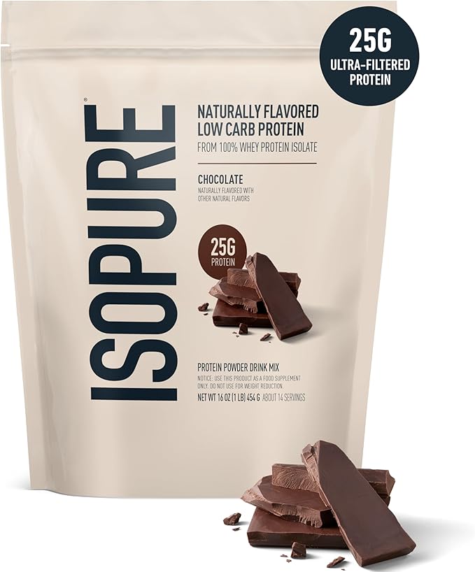 Isopure Low Carb 100% Pure Whey Isolate Protein Powder Lactose Free Gluten Free With Vitamins Dark Chocolate 25g Protein Per Serving 1 Lb 14 Servings (Packaging May Vary)