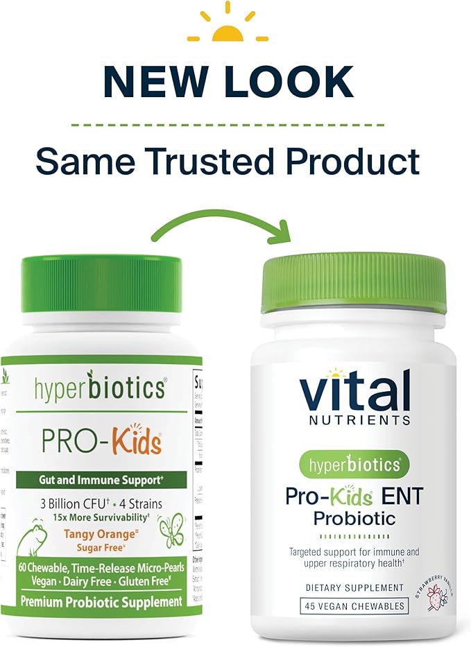 Hyperbiotics Vital Nutrients Pro Kids Probiotic ENT | Toddler Probiotics for Kids Ear Nose and Throat | Targeted Immune and Digestive Health | Strawberry-Vanilla 45 Sugar-Free Chewable Tablets