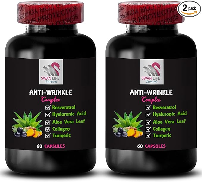 Alpha Lipoic Acid - Anti-Wrinkle Complex - Glycine Hydrating Formula Collagen Boost L-Glutathione Green Tea Leaf Firming Support Aloe Vera Grape Seed Extract Lycopene 2 Bottles 120 Capsules