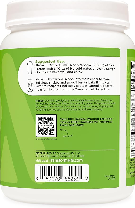 TransformHQ Clear Protein Powder (Watermelon Burst) 21 Servings - Whey Protein Isolate 20g of Protein 90 Calories 0g Added Sugars