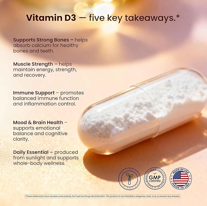 Vitamin D3 5000 IU - High Potency Immune &amp Bone Support Supplement - Daily Vitamin D3 for Immune System Bone Health Mood &amp Muscle Function - Non-GMO Softgels