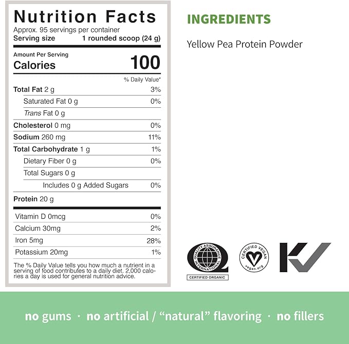 Sprout Living Organic Pea Protein Powder Unflavored 20 Grams of Plant Based Organic Protein Powder Without Artificial Sweeteners Non Dairy Non-GMO Vegan Gluten Free (5 Pound 95 Servings)