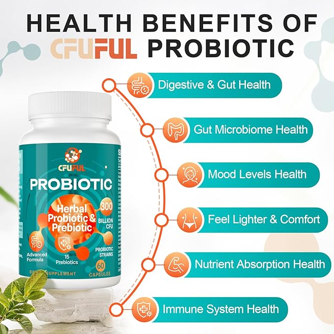 Probiotics for Women &amp Men - 300 Billion CFU 24 Strains Probiotic + 15 Organic Herbs Prebiotics Blend for Overall Digestive Gut Health Immune Constipation &amp Bloating Shelf Stable - 8 Mont