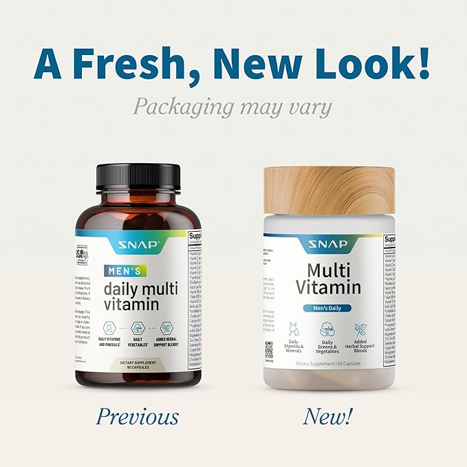 Snap Supplements Men's Multivitamins - Daily Vitamins &amp Minerals for Men - Vitamin D B12 Zinc Herbs &amp Vitamin C for Energy &amp Immune Support Multivitamin for Men 60 Capsules